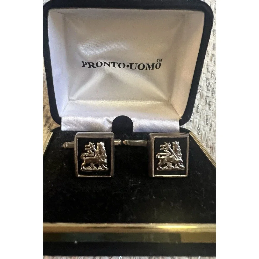 Vintage Men’s Pronto Uomo Lion Of Judah Cufflinks Silver Tone